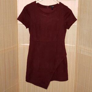 Aqua Womens Maroon Suede Feel Short Sleeve Dress Large